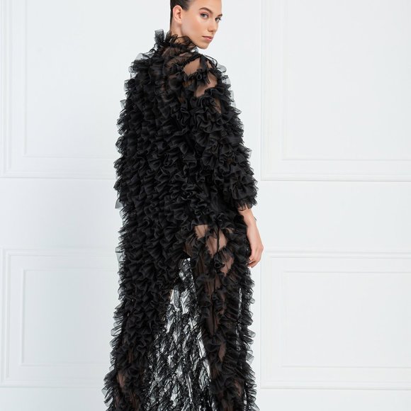Sweaters - Black Ruffle Tulle Duster Cardigan- 1 left❗️
